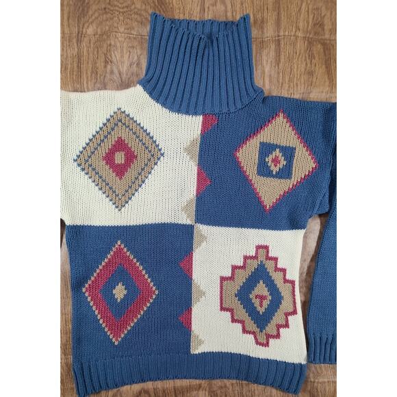 VTG Country Suburbans Women's Med Southwestern Design Knit Sweater High Neck - Picture 5 of 7